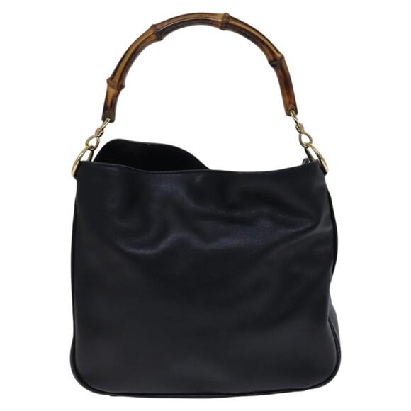 GUCCI Bamboo Hand Bag Leather Black Gold 001 001 - Picture 2 of 16